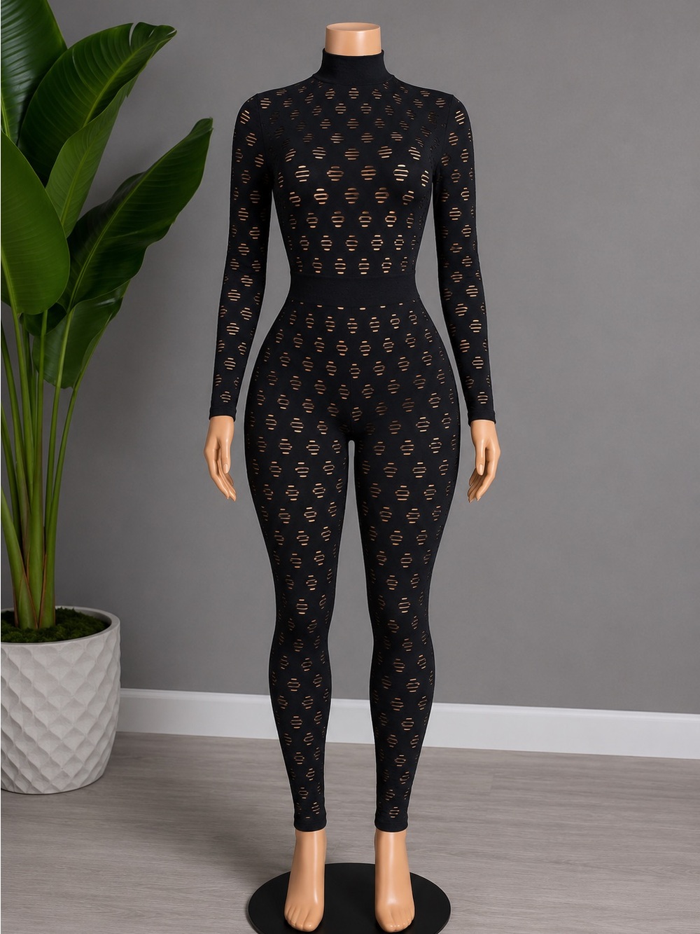 Seamless Black Long-Sleeve Two Piece Leggings Set